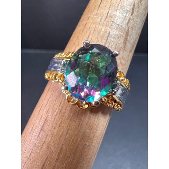 NEW green mystic topaz two toned sterling silver ring size 8 - Picture 5 of 16